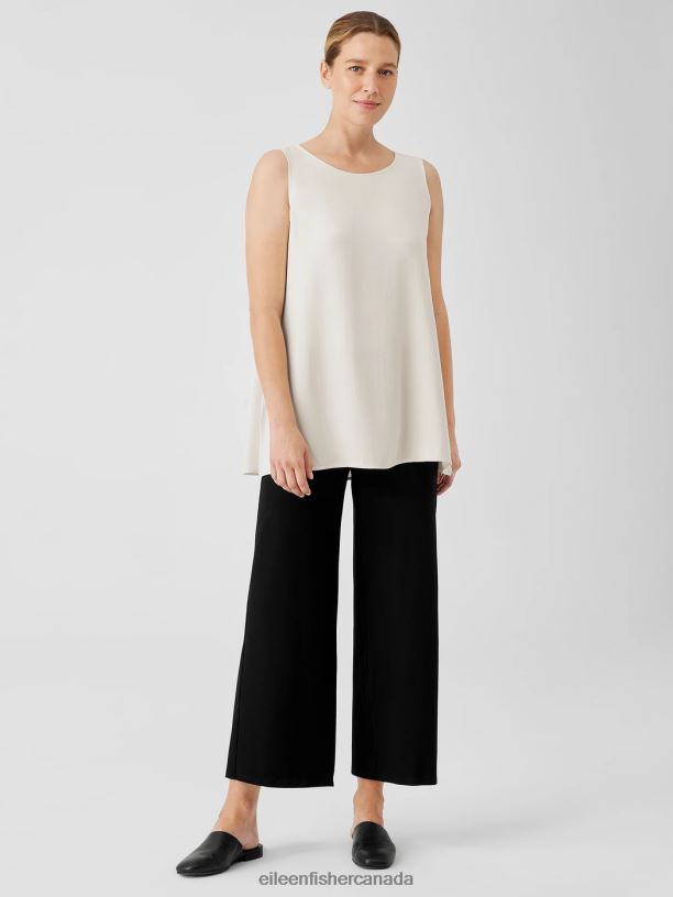 EILEEN FISHER Silk Georgette Crepe Ballet Neck Tank Easy Fit Long Length Women BONE Clothing 024FN21