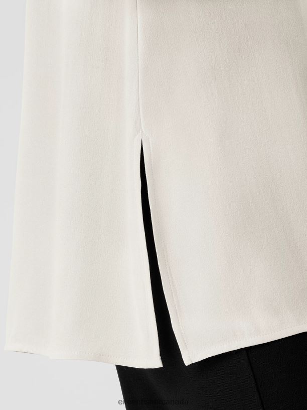 EILEEN FISHER Silk Georgette Crepe Ballet Neck Tank Easy Fit Long Length Women BONE Clothing 024FN21