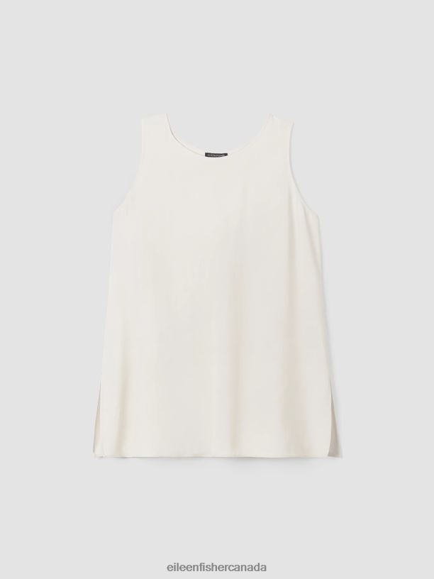 EILEEN FISHER Silk Georgette Crepe Ballet Neck Tank Easy Fit Long Length Women BONE Clothing 024FN21