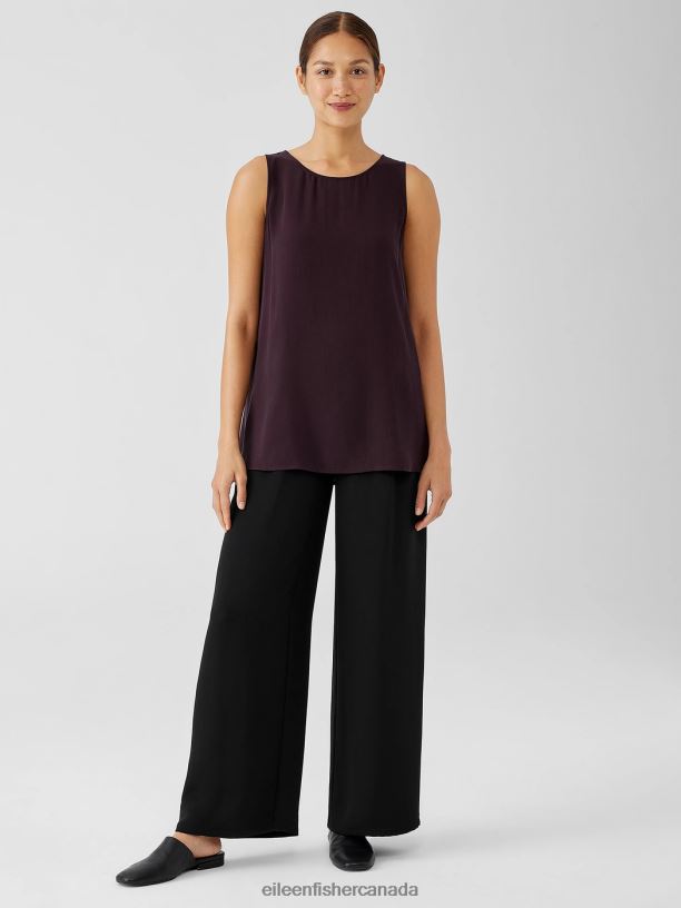 EILEEN FISHER Silk Georgette Crepe Ballet Neck Tank Easy Fit Long Length Women CASSIS Clothing 024FN22