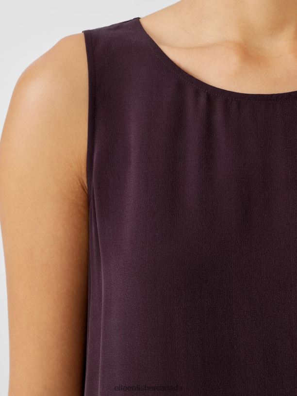 EILEEN FISHER Silk Georgette Crepe Ballet Neck Tank Easy Fit Long Length Women CASSIS Clothing 024FN22