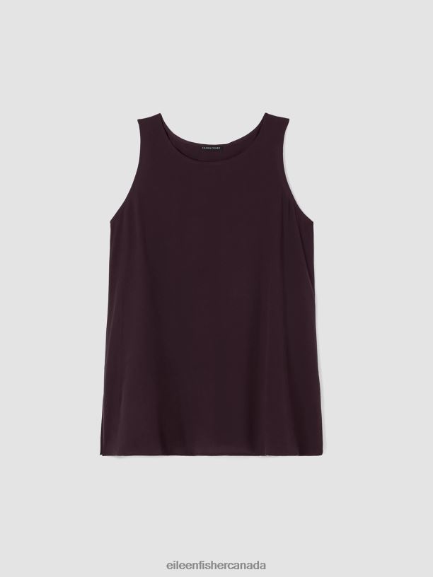 EILEEN FISHER Silk Georgette Crepe Ballet Neck Tank Easy Fit Long Length Women CASSIS Clothing 024FN22
