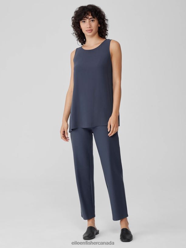 EILEEN FISHER Silk Georgette Crepe Ballet Neck Tank Easy Fit Long Length Women OCEAN Clothing 024FN18