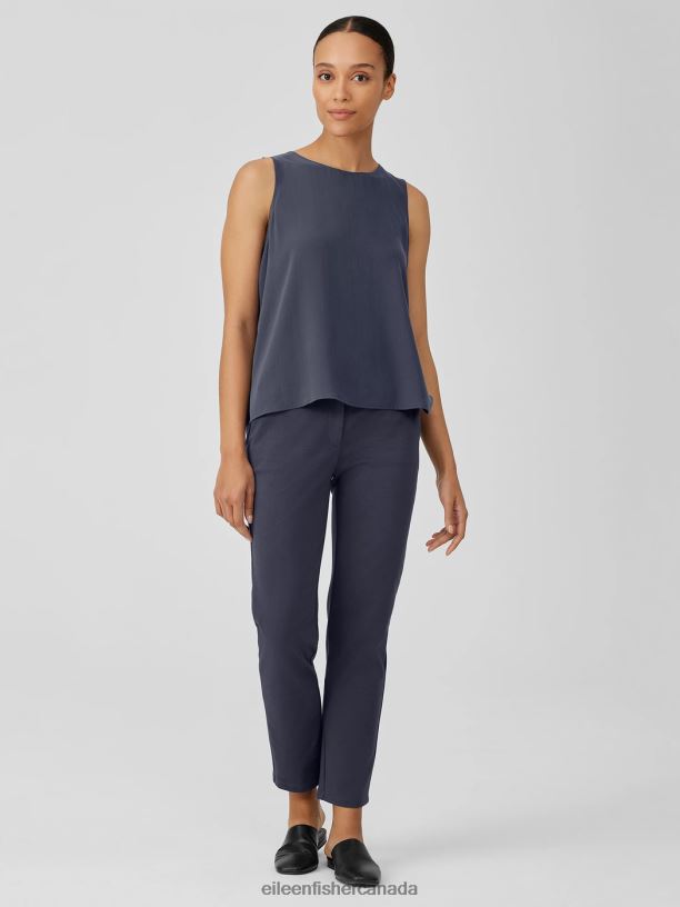 EILEEN FISHER Silk Georgette Crepe Round Neck Tank Easy Fit Short Length Women OCEAN Clothing 024FN28