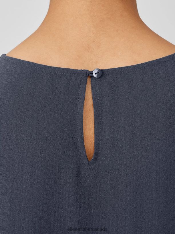 EILEEN FISHER Silk Georgette Crepe Round Neck Tank Easy Fit Short Length Women OCEAN Clothing 024FN28