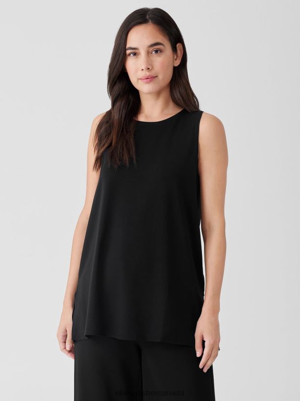EILEEN FISHER Stretch Jersey Knit Crew Neck Long Tank Easy Fit Long Length Women BLACK Clothing 024FN36