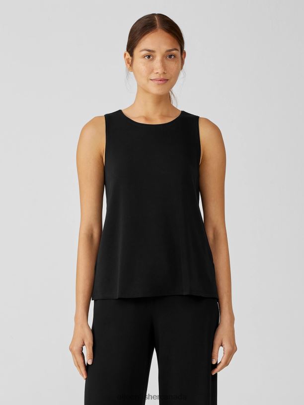 EILEEN FISHER Stretch Jersey Knit Jewel Neck Tank Easy Fit Basic Length Women BLACK Clothing 024FN33