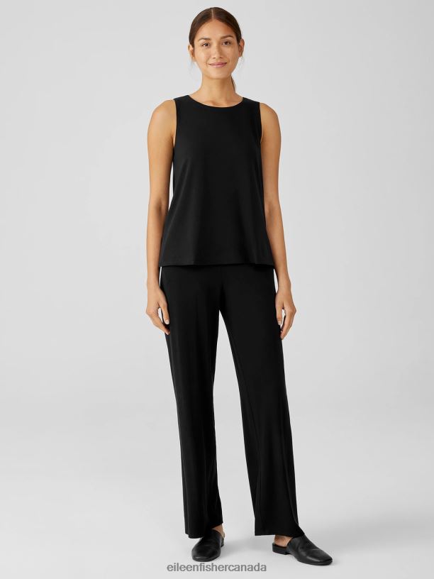 EILEEN FISHER Stretch Jersey Knit Jewel Neck Tank Easy Fit Basic Length Women BLACK Clothing 024FN33