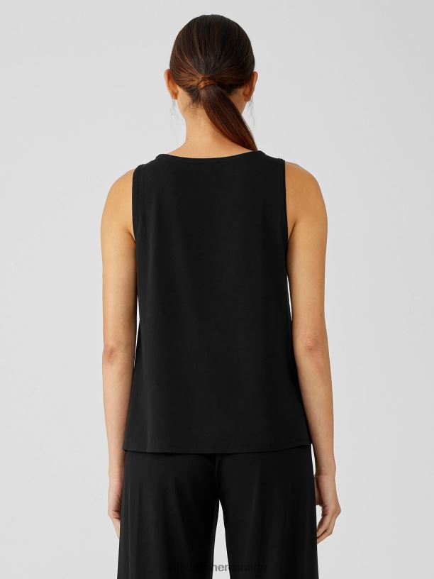 EILEEN FISHER Stretch Jersey Knit Jewel Neck Tank Easy Fit Basic Length Women BLACK Clothing 024FN33
