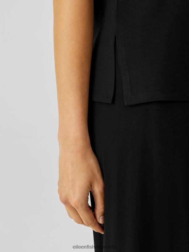 EILEEN FISHER Stretch Jersey Knit Jewel Neck Tank Easy Fit Basic Length Women BLACK Clothing 024FN33