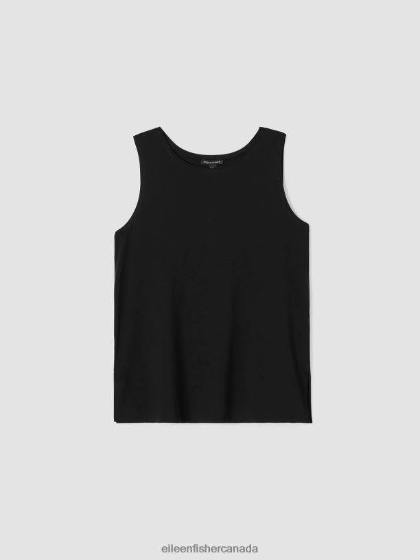 EILEEN FISHER Stretch Jersey Knit Jewel Neck Tank Easy Fit Basic Length Women BLACK Clothing 024FN33