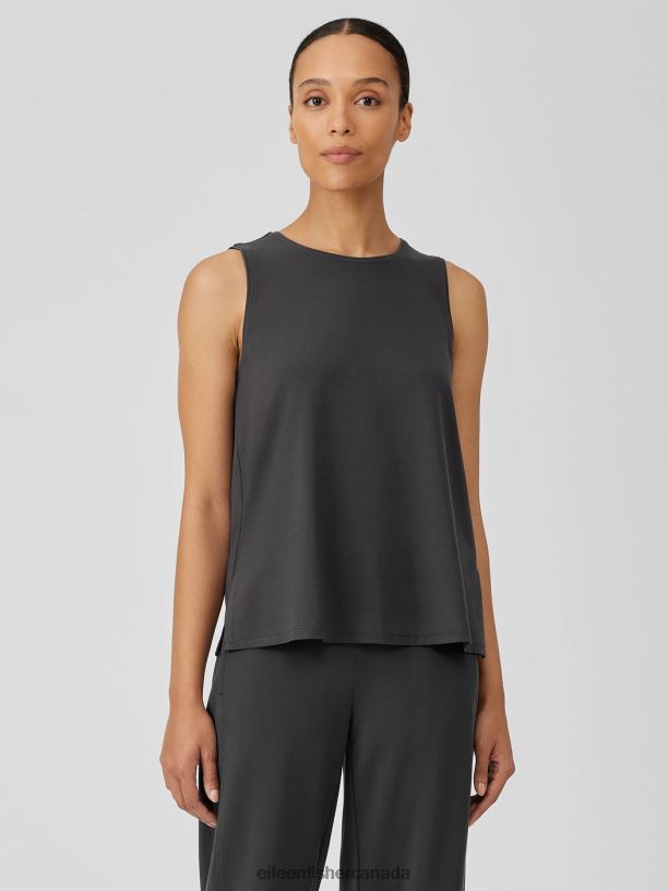 EILEEN FISHER Stretch Jersey Knit Jewel Neck Tank Easy Fit Basic Length Women GRAPHITE Clothing 024FN34