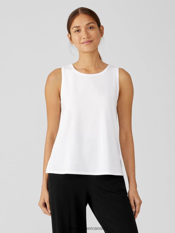 EILEEN FISHER Stretch Jersey Knit Jewel Neck Tank Easy Fit Basic Length Women WHITE Clothing 024FN35