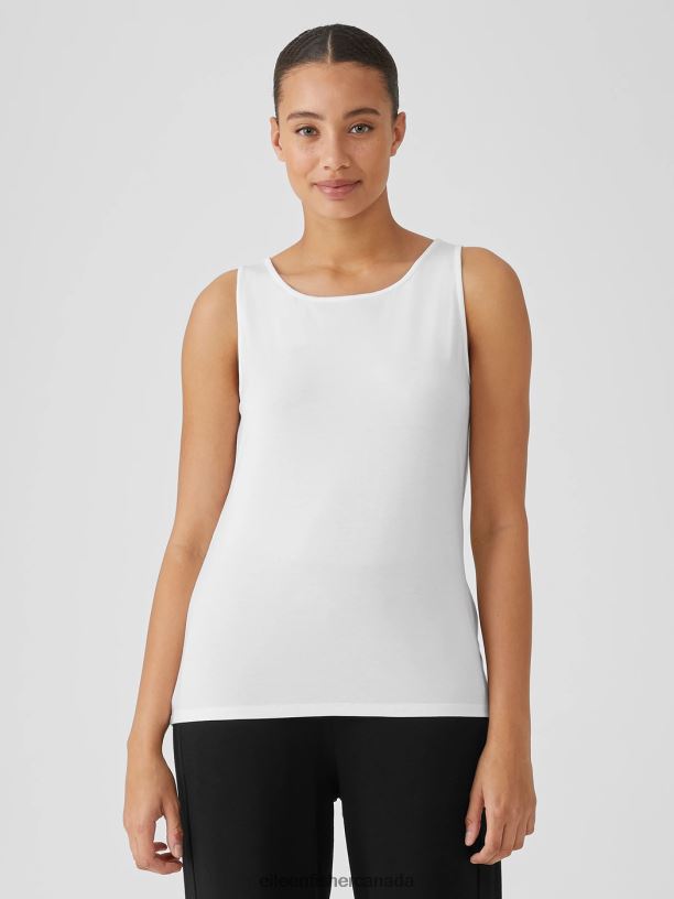EILEEN FISHER Stretch Jersey Knit Jewel Neck Tank Slim Fit Basic Length Women WHITE Clothing 024FN57