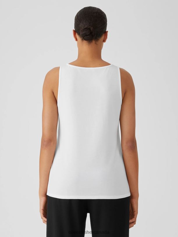 EILEEN FISHER Stretch Jersey Knit Jewel Neck Tank Slim Fit Basic Length Women WHITE Clothing 024FN57