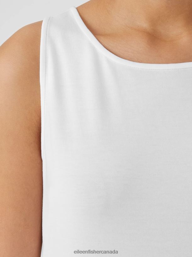 EILEEN FISHER Stretch Jersey Knit Jewel Neck Tank Slim Fit Basic Length Women WHITE Clothing 024FN57