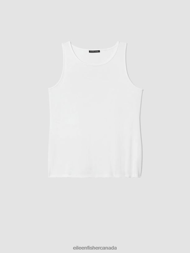 EILEEN FISHER Stretch Jersey Knit Jewel Neck Tank Slim Fit Basic Length Women WHITE Clothing 024FN57
