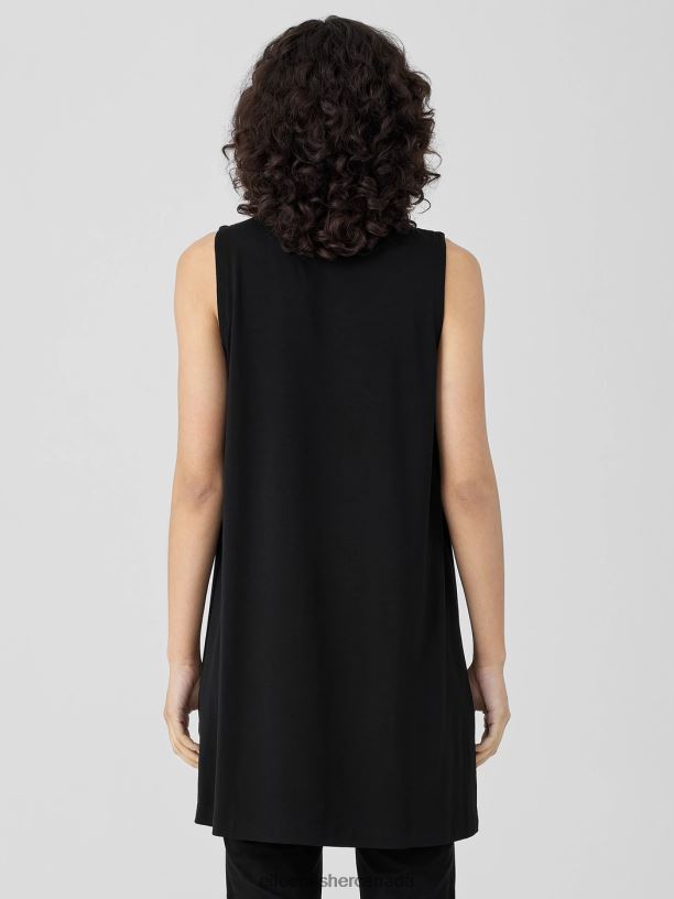 EILEEN FISHER Stretch Jersey Knit Mock Neck Long Tank Easy Fit Thigh Length Women BLACK Clothing 024FN199