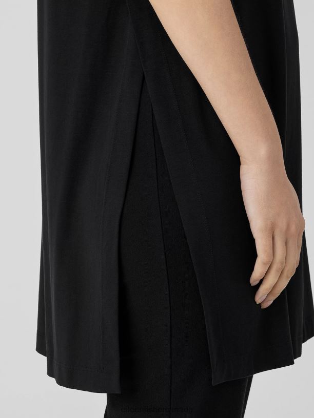 EILEEN FISHER Stretch Jersey Knit Mock Neck Long Tank Easy Fit Thigh Length Women BLACK Clothing 024FN199