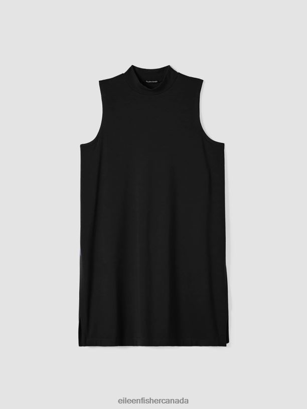 EILEEN FISHER Stretch Jersey Knit Mock Neck Long Tank Easy Fit Thigh Length Women BLACK Clothing 024FN199