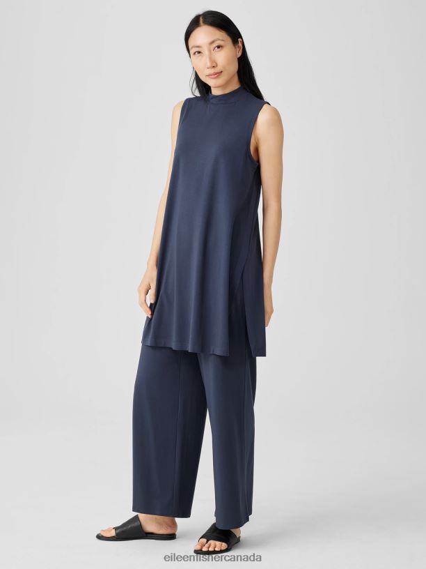 EILEEN FISHER Stretch Jersey Knit Mock Neck Long Tank Easy Fit Thigh Length Women OCEAN Clothing 024FN201