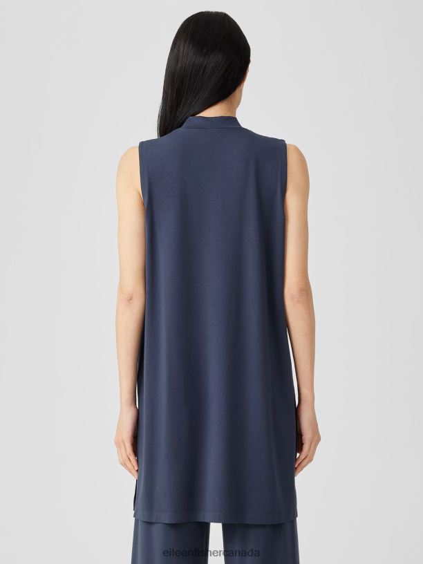 EILEEN FISHER Stretch Jersey Knit Mock Neck Long Tank Easy Fit Thigh Length Women OCEAN Clothing 024FN201