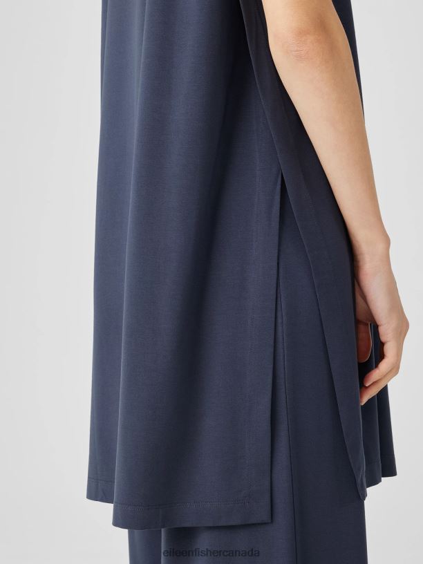 EILEEN FISHER Stretch Jersey Knit Mock Neck Long Tank Easy Fit Thigh Length Women OCEAN Clothing 024FN201