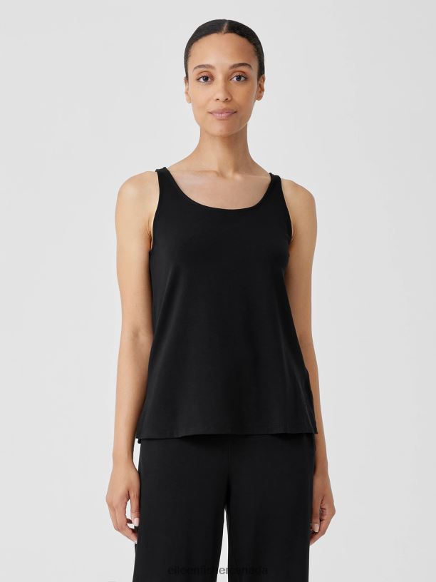 EILEEN FISHER Stretch Jersey Knit Scoop Neck Tank Easy Fit Basic Length Women BLACK Clothing 024FN31