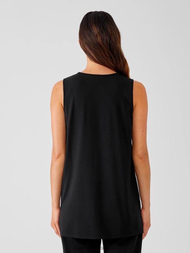 EILEEN FISHER Stretch Jersey Knit V-Neck Tank Easy Fit Long Length Women BLACK Clothing 024FN56