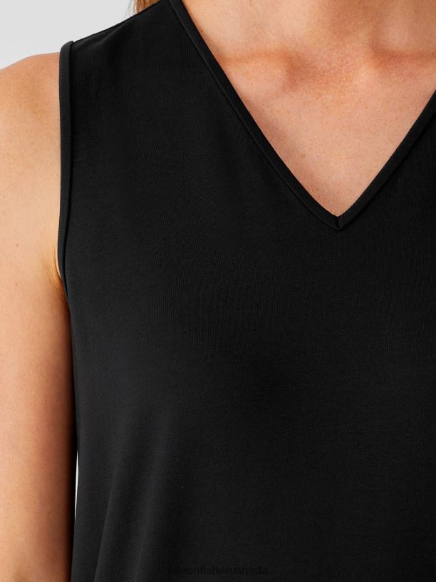 EILEEN FISHER Stretch Jersey Knit V-Neck Tank Easy Fit Long Length Women BLACK Clothing 024FN56