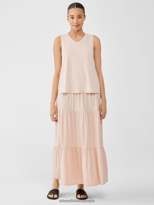 EILEEN FISHER Stretch Jersey Knit V-Neck Tank Easy Fit Short Length Women POWDER Clothing 024FN55