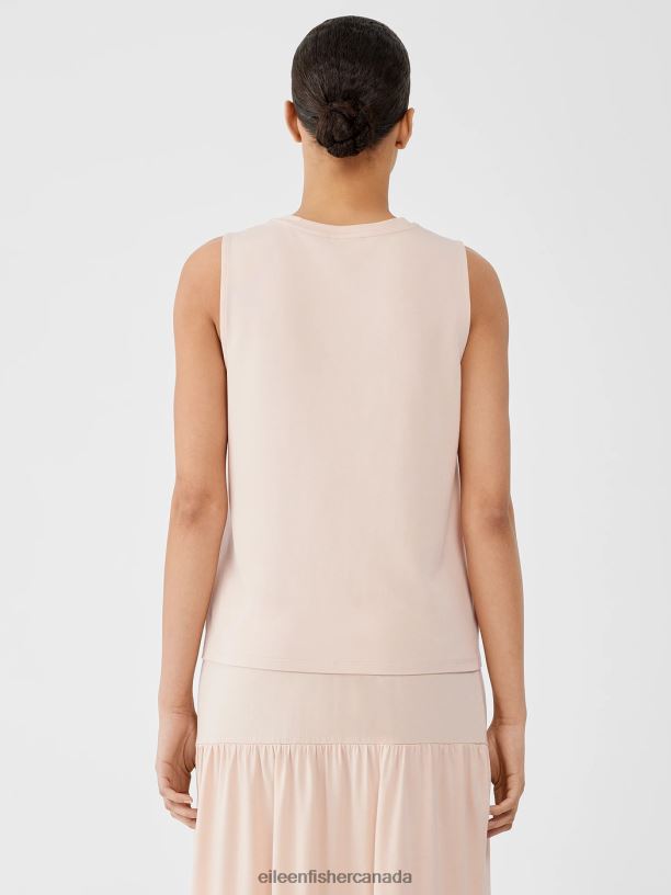 EILEEN FISHER Stretch Jersey Knit V-Neck Tank Easy Fit Short Length Women POWDER Clothing 024FN55
