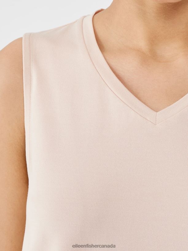 EILEEN FISHER Stretch Jersey Knit V-Neck Tank Easy Fit Short Length Women POWDER Clothing 024FN55