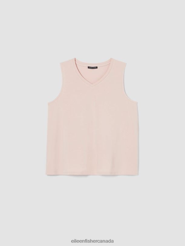 EILEEN FISHER Stretch Jersey Knit V-Neck Tank Easy Fit Short Length Women POWDER Clothing 024FN55