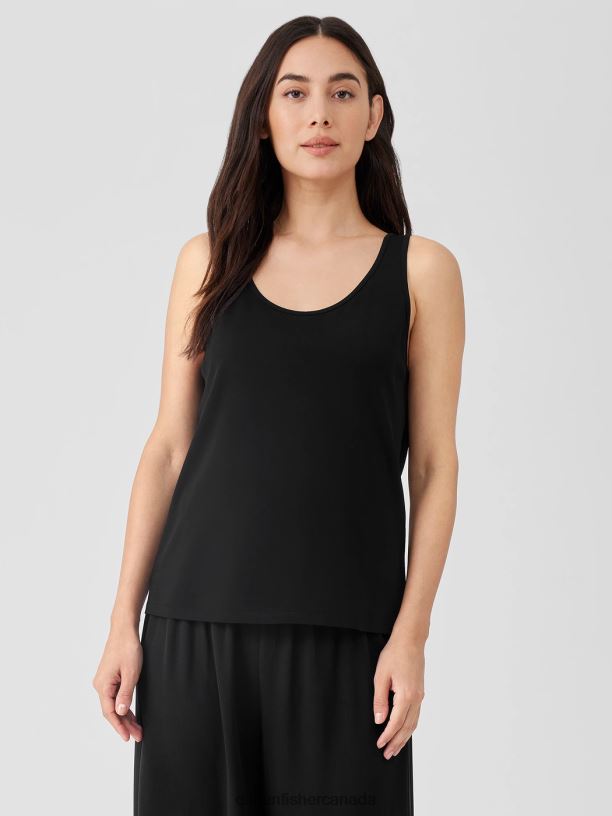 EILEEN FISHER Stretch Silk Jersey Scoop Neck Tank Slim Fit Basic Length Women BLACK Clothing 024FN11