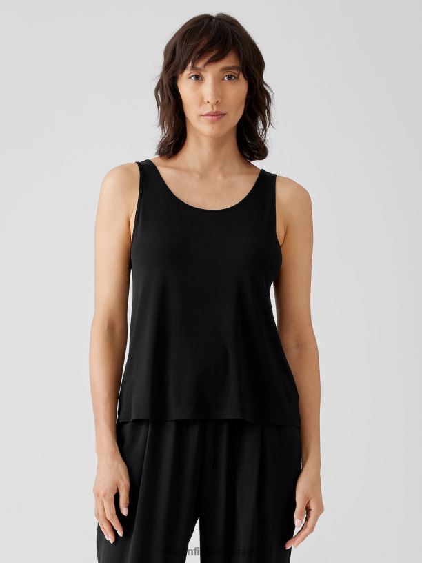 EILEEN FISHER Stretch Silk Jersey Scoop Neck Tank Slim Fit Basic Length Women BLACK Clothing 024FN52