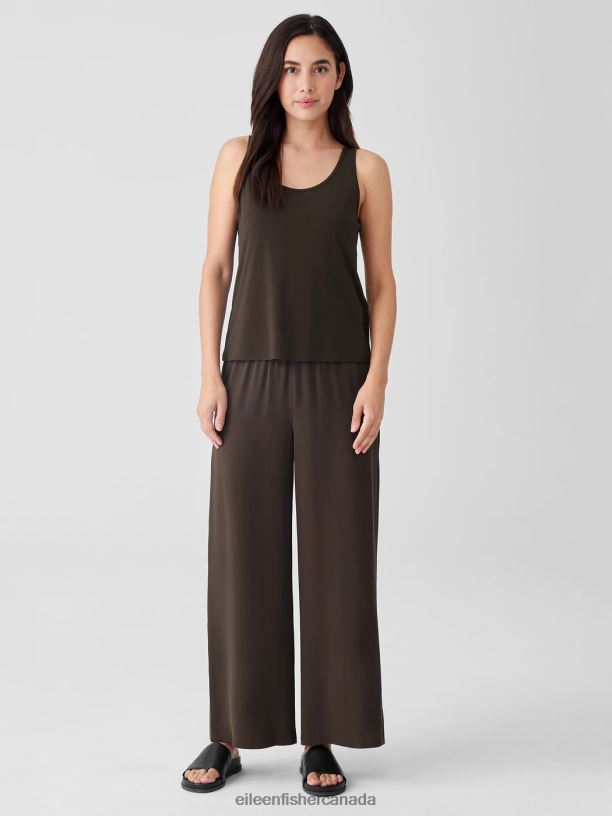 EILEEN FISHER Stretch Silk Jersey Scoop Neck Tank Slim Fit Basic Length Women ESPRESSO Clothing 024FN12