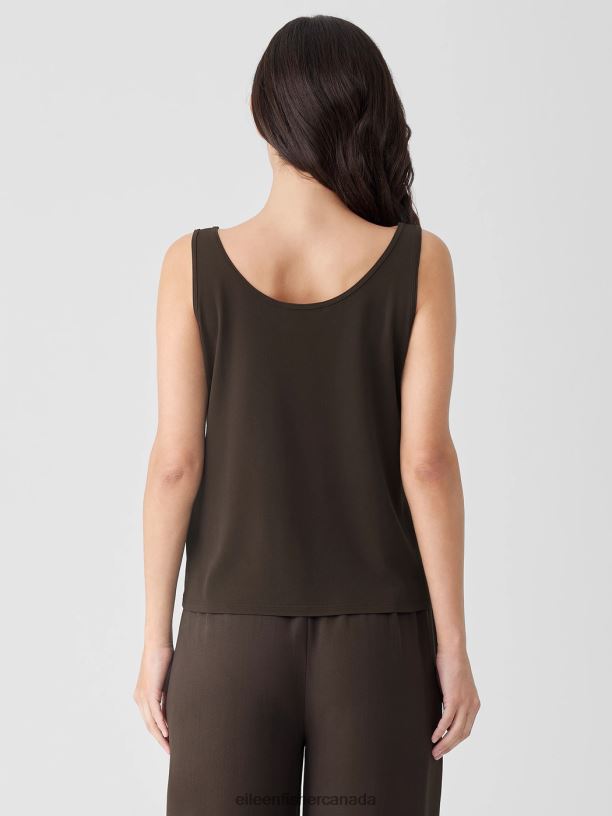 EILEEN FISHER Stretch Silk Jersey Scoop Neck Tank Slim Fit Basic Length Women ESPRESSO Clothing 024FN12
