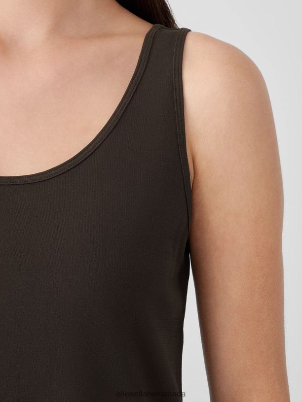 EILEEN FISHER Stretch Silk Jersey Scoop Neck Tank Slim Fit Basic Length Women ESPRESSO Clothing 024FN12