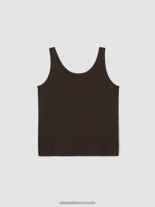 EILEEN FISHER Stretch Silk Jersey Scoop Neck Tank Slim Fit Basic Length Women ESPRESSO Clothing 024FN12
