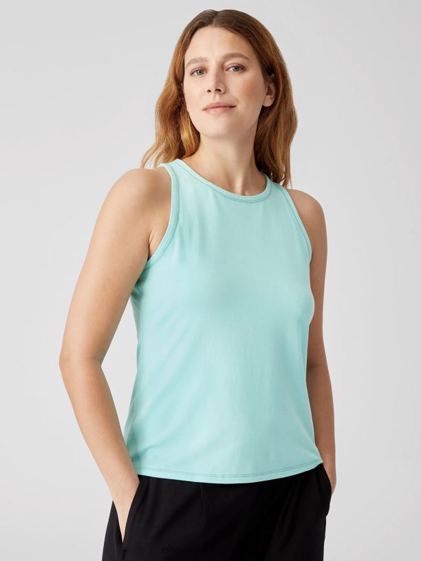EILEEN FISHER Traceable Cotton Jersey Round Neck Tank Slim Fit Basic Length Women AQUA Clothing 024FN77