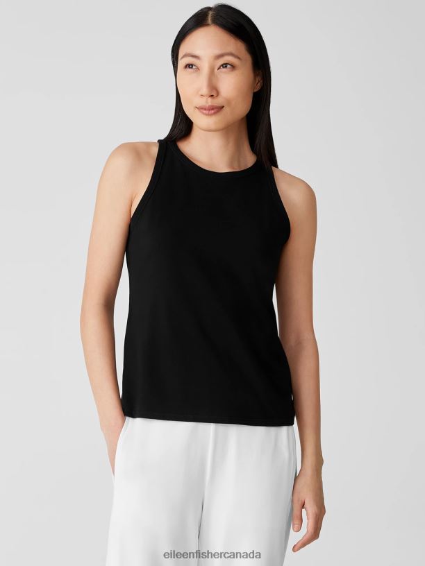 EILEEN FISHER Traceable Cotton Jersey Round Neck Tank Slim Fit Basic Length Women BLACK Clothing 024FN72