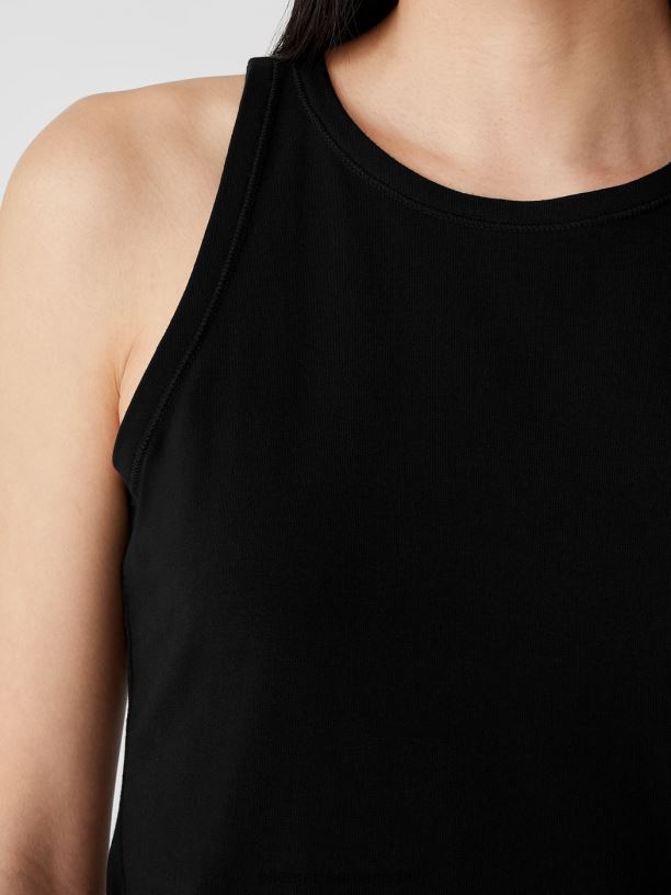 EILEEN FISHER Traceable Cotton Jersey Round Neck Tank Slim Fit Basic Length Women BLACK Clothing 024FN72