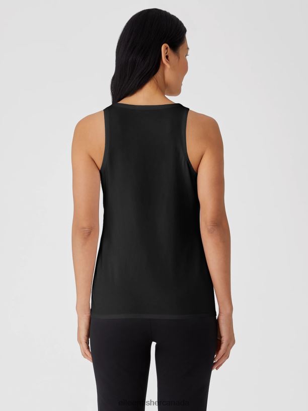 EILEEN FISHER Traceable Cotton Jersey Round Neck Tank Slim Fit Basic Length Women BLACK Clothing 024FN74