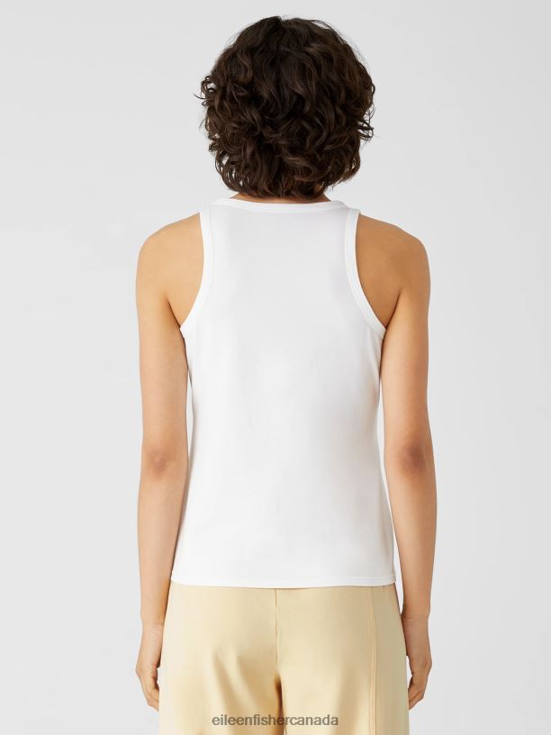 EILEEN FISHER Traceable Cotton Jersey Round Neck Tank Slim Fit Basic Length Women WHITE Clothing 024FN73