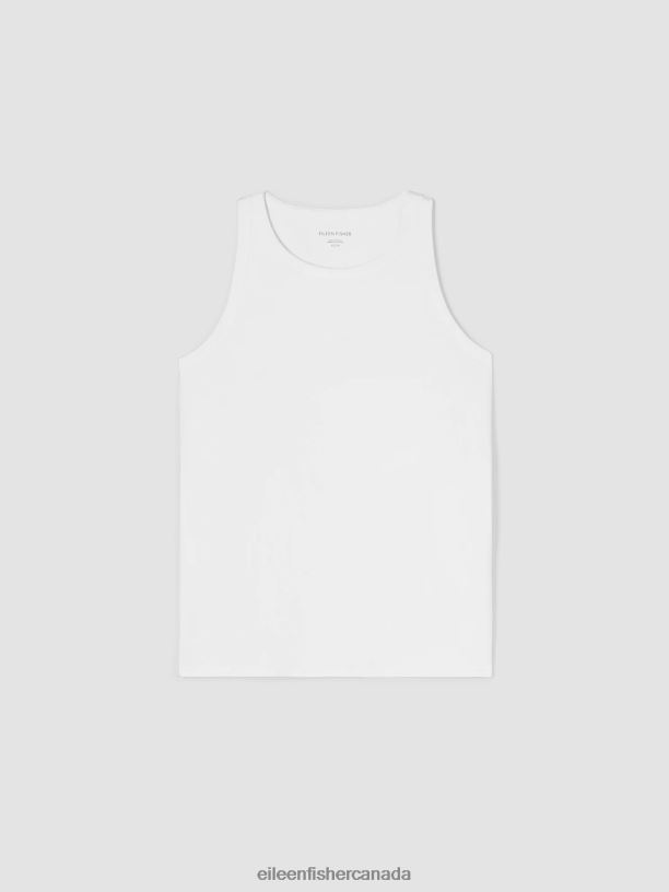 EILEEN FISHER Traceable Cotton Jersey Round Neck Tank Slim Fit Basic Length Women WHITE Clothing 024FN73