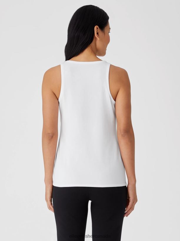 EILEEN FISHER Traceable Cotton Jersey Round Neck Tank Slim Fit Basic Length Women WHITE Clothing 024FN75