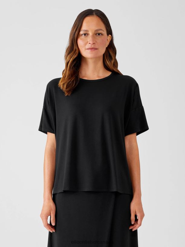 EILEEN FISHER Fine Jersey Crew Neck Tee Boxy Fit Basic Length Women BLACK Clothing 024FN276