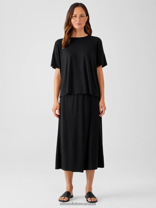 EILEEN FISHER Fine Jersey Crew Neck Tee Boxy Fit Basic Length Women BLACK Clothing 024FN276