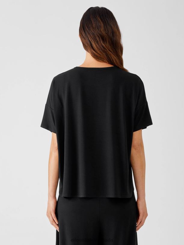 EILEEN FISHER Fine Jersey Crew Neck Tee Boxy Fit Basic Length Women BLACK Clothing 024FN276